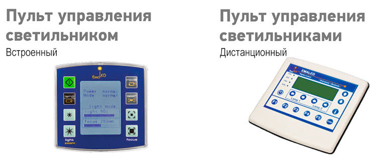 Светильник операционный потолочный двухблочный «ЭМАЛЕД 500/500» - Пульты управления Светильник операционный потолочный двухблочный «ЭМАЛЕД 500/500» - Пульты управления